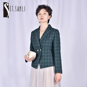 圣三利女装  气质优雅X形格纹西装外套SL2032121
