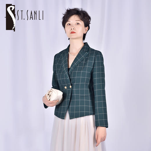 圣三利女装  气质优雅X形格纹西装外套SL2032121 商品图0