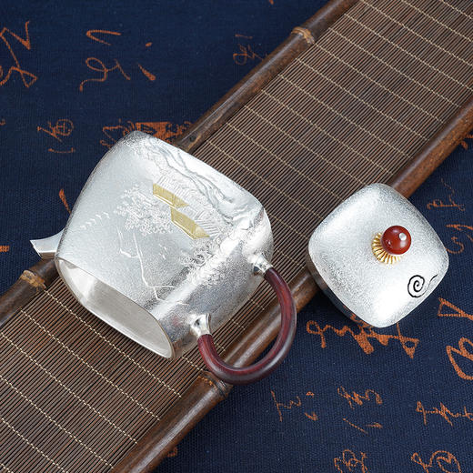 子佩集S999银【云影仙踪】嵌金提梁壶小茶壶公道杯摆件茶杯摆件茶具套装【ZJ011】【ZJ002】【ZJ003】【ZJ013】原创作品2311 商品图7