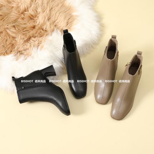 新品女士牛皮粗跟圆头矮靴954B35535（W） 商品图0