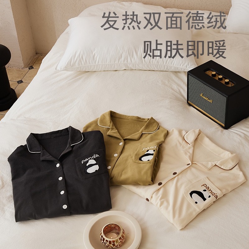 男女士秋冬发热双面德绒睡衣套装 贴肤即暖家居服 薄绒保暖