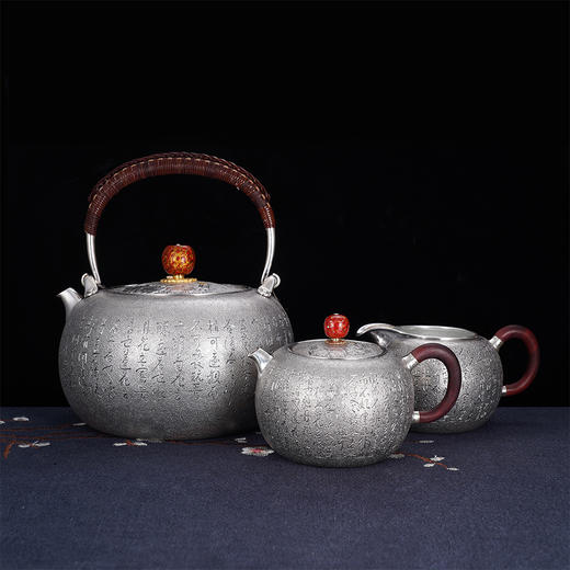 子佩集S990银【君子爱莲】提梁壶小茶壶公道杯摆件茶具套装【HY001】【HY002】【HY003】原创作品2311 商品图1