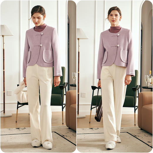 OLrain欧芮儿淡紫色短款毛呢外套女秋季2024年新款小个子气质大衣 商品图3