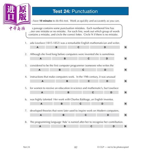 【中商原版】新的11+ GL 10分钟测试 英语拼写标点和语法9-10岁含在线版New 11+ GL 10-Minute Tests English Spelling Punctu 商品图4