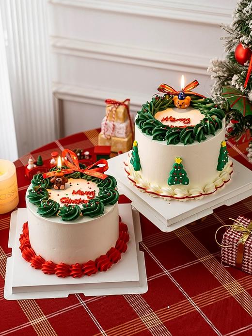 圣诞节主题J款  小熊蜡烛复古蛋糕 白色奶油围边与红色奶油围边 商品图2