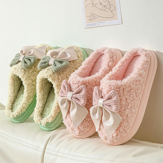「四色可选！蝴蝶结款」毛毛绒可爱棉鞋女款冬天2023新款室内家居保暖月子棉拖鞋女士冬季 商品图1