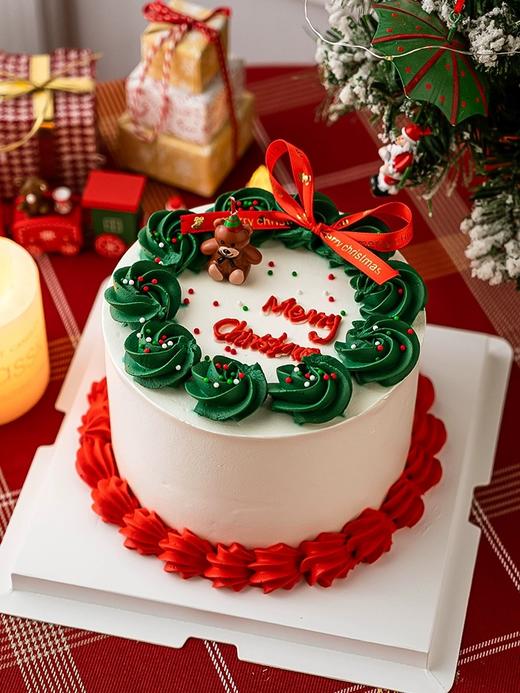 圣诞节主题J款  小熊蜡烛复古蛋糕 白色奶油围边与红色奶油围边 商品图4