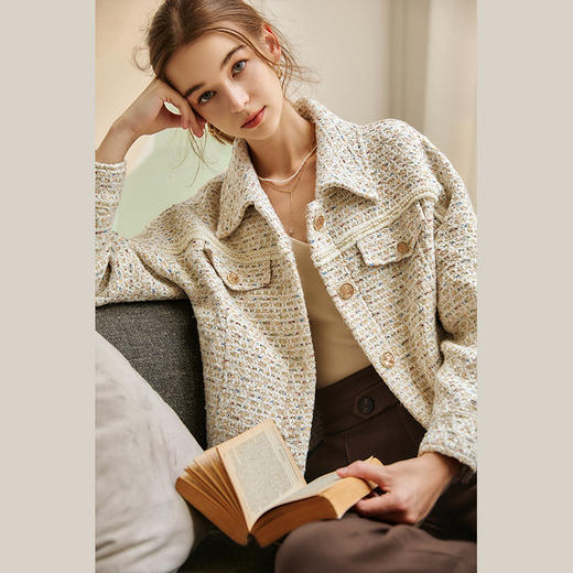 OLrain欧芮儿法式小香风短外套女秋季2023年新款小个子粗花呢上衣 商品图3