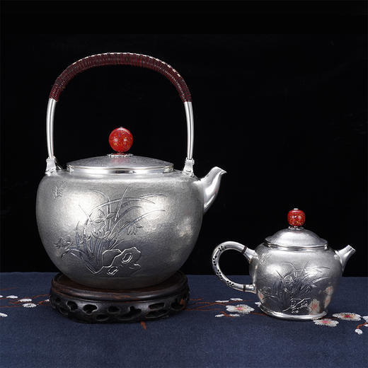 子佩集S999银【空谷幽兰】提梁壶小茶壶公道杯摆件茶具套装【ZJ021】【ZJ022】【ZJ023】2311 商品图2