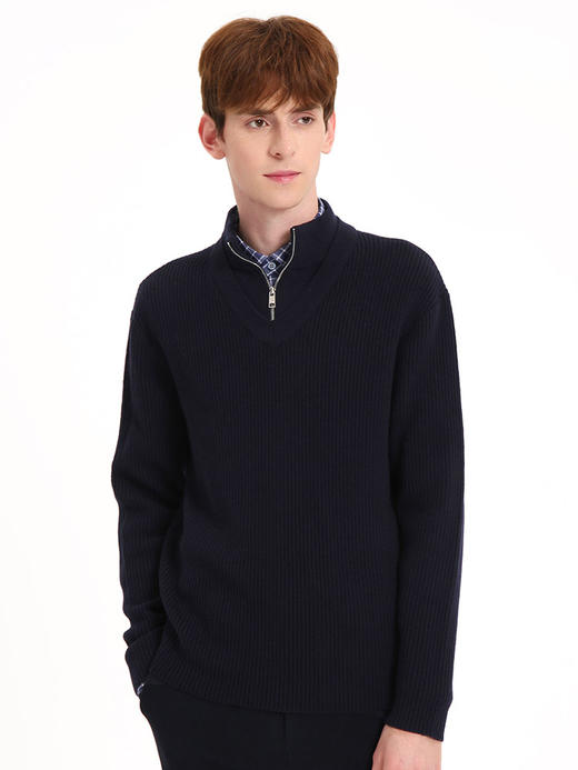 callisto藏青羊毛混纺毛衣 FSKNW129C 商品图0