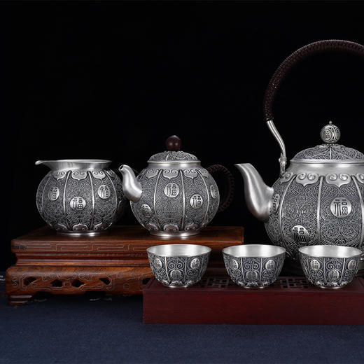 子佩集S999银【花丝福字】提梁壶小茶壶公道杯摆件茶杯摆件茶具套装【BX0020648】【BXYL002058503】【BXYL001027203】【BXYL001027303】2311 商品图2