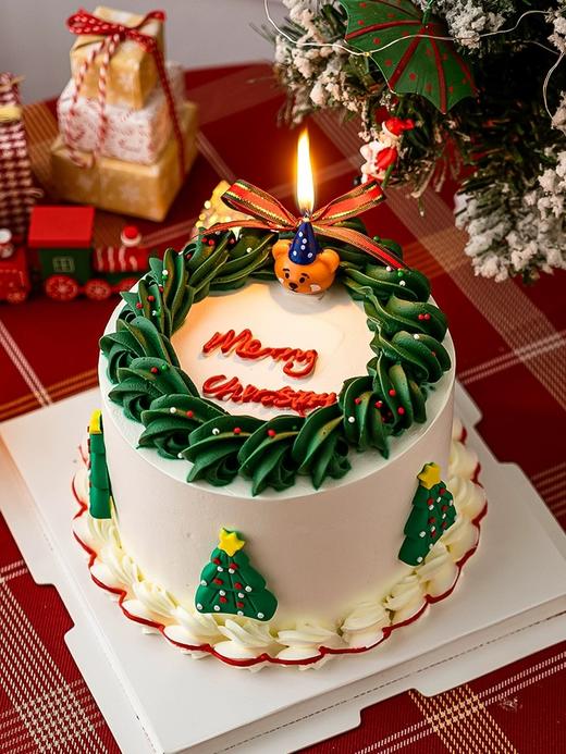 圣诞节主题J款  小熊蜡烛复古蛋糕 白色奶油围边与红色奶油围边 商品图3