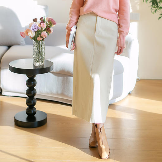 红念 中长款金扣直身通勤保暖半身裙 商品图1