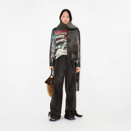 BURBERRY 巴宝莉 女士马术骑士徽标羊驼毛羊毛混纺围巾 棕色 8076565 B7319 商品图3