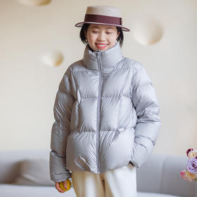 松软似棉花糖90白鹅绒立领短款面包羽绒服