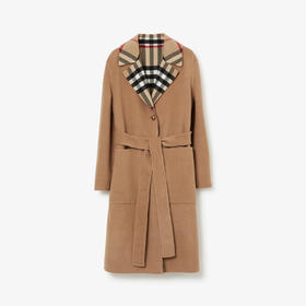 【二】BURBERRY 巴宝莉 女士双面两穿格纹羊毛大衣 驼色 8058171 A8731