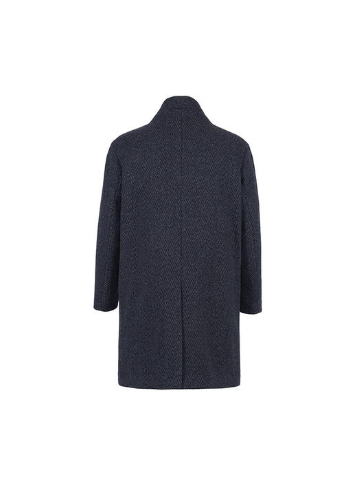 callisto藏青全绵羊毛无领面青团果领大衣 FSFEC038Y 商品图2