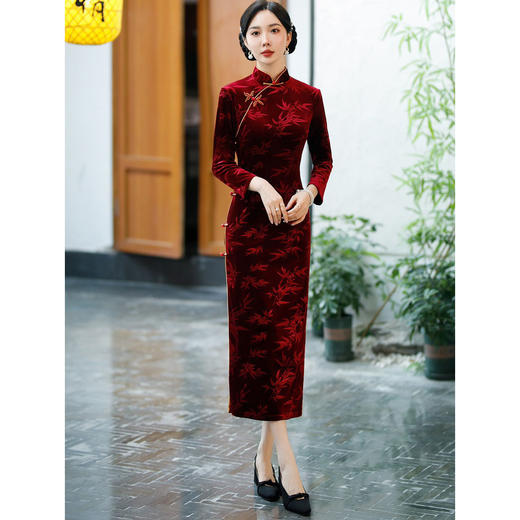 SYG-680碎花连衣裙长袖女高贵气质秋冬旗袍 商品图0