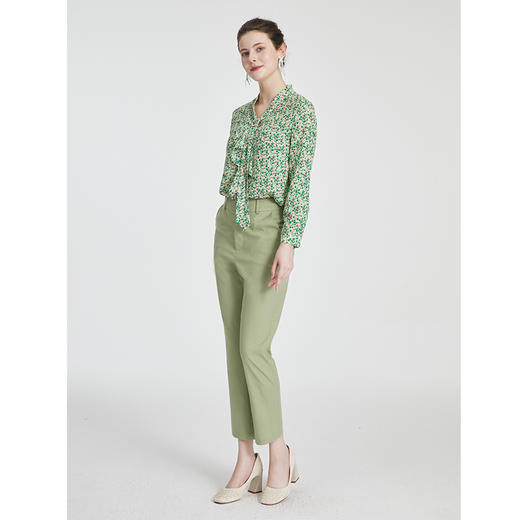 司歌雪纺长袖上衣衬衫印花蝴蝶结职业百搭小衫T881081 商品图2