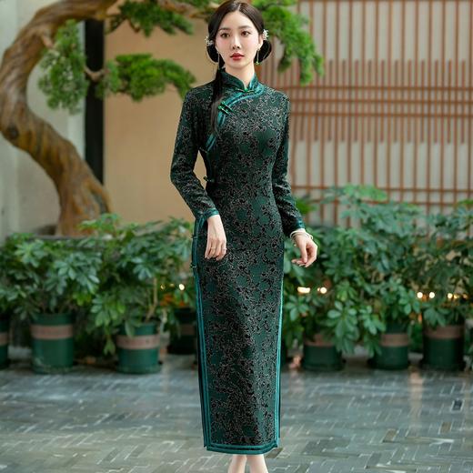 SYG-732春秋新款碎花连衣裙长袖女高贵气质秋冬旗袍 商品图1