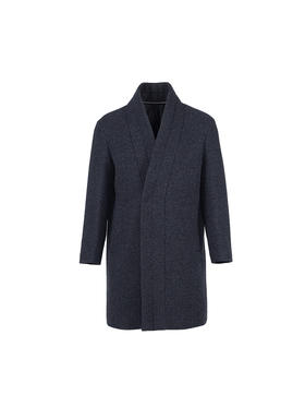 callisto藏青全绵羊毛无领面青团果领大衣 FSFEC038Y