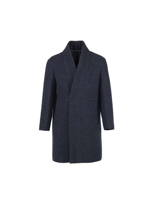 callisto藏青全绵羊毛无领面青团果领大衣 FSFEC038Y 商品图0