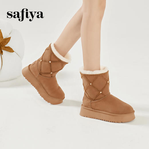 Safiya/索菲娅2023冬季潮酷铆钉厚底街头中筒加绒保暖雪地靴 SF3411A119 商品图3