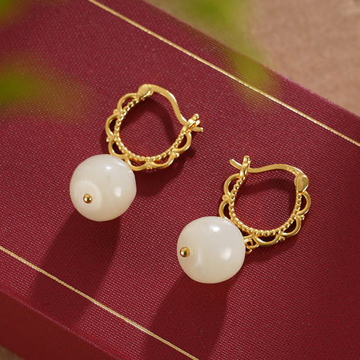 子佩集S925银【眉妩】和田玉耳环【WSC9879】镀金扣环耳圈2311 商品图0