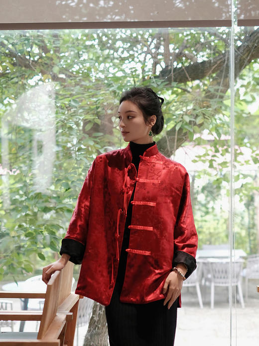 盛唐牡丹 |冠乐绉流苏款外套正反两穿 (不夹棉） 商品图0