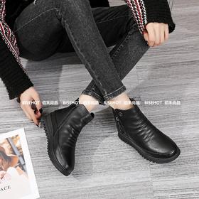 新品女士牛皮一脚蹬宽松版型增高女矮靴803B35576（W）