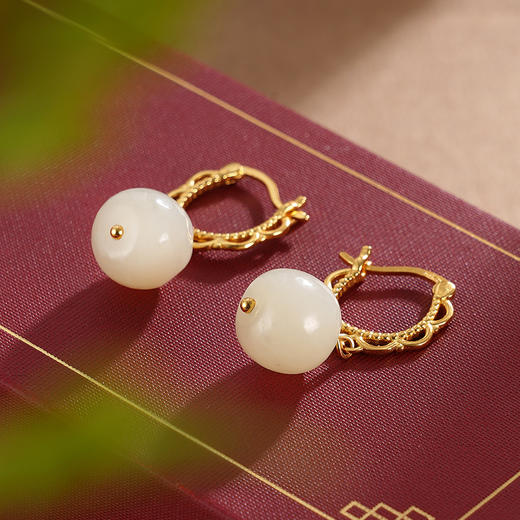 子佩集S925银【眉妩】和田玉耳环【WSC9879】镀金扣环耳圈2311 商品图3