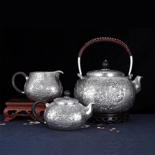 子佩集S999银【八宝祥瑞】提梁壶小茶壶公道杯摆件茶具套装【ZJ014】【ZJ015】【ZJ016】2311 商品图1