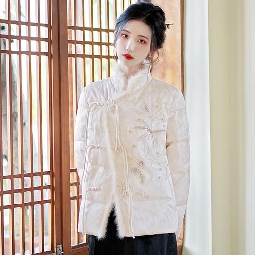 XYDYS7217 2023秋冬新中式女装唐装外套白色盘扣外套高级感国风白鸭绒羽绒服 商品图2