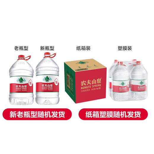 农夫山泉 5L*4桶 饮用天然水  大桶水 煲汤 煮饭 办公室 箱装塑料包装随机发货 包邮 商品图1