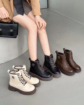 新品女士加绒细带厚底马丁靴798B35529