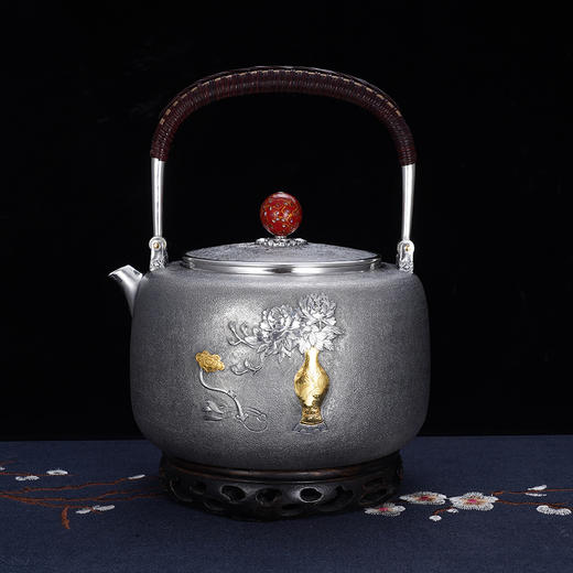 子佩集S999银【如意牡丹】提梁壶小茶壶公道杯摆件茶具套装【ZZ001】【ZZ002】【ZZ003】原创作品2311 商品图4