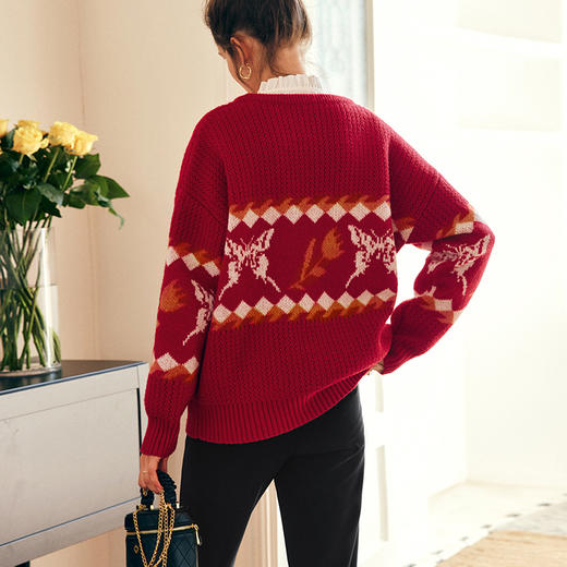 OLrain欧芮儿法式红色毛衣女秋冬2023年新款宽松慵懒毛绒针织上衣 商品图2