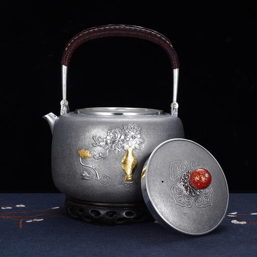 子佩集S999银【如意牡丹】提梁壶小茶壶公道杯摆件茶具套装【ZZ001】【ZZ002】【ZZ003】原创作品2311 商品图6
