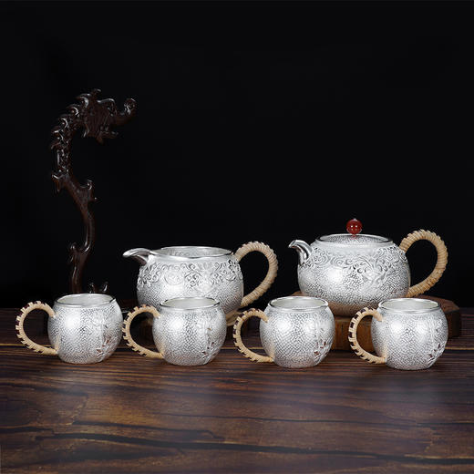 子佩集S999银【常相绕】锤纹提梁壶小茶壶公道杯摆件茶杯摆件茶具套装【AHYQ051】【YMT013】【YMT014】【YMT015】2311 商品图1