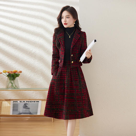 毛呢保暖气质时尚，优雅小香风高腰半裙两件套HR-LDB7302 商品图0