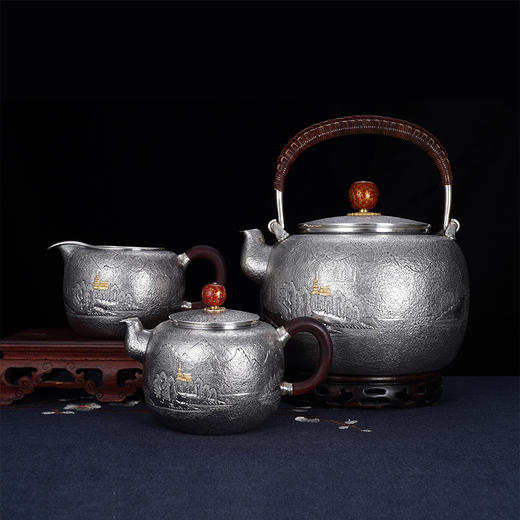 子佩集S999银【山林神秀】锤纹提梁壶小茶壶公道杯摆件茶具套装【HY005】【HY006】【HY007】2311 商品图1