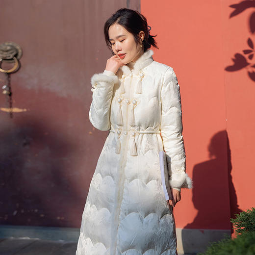 中式改良旗袍中长款盘扣羽绒服 商品图0
