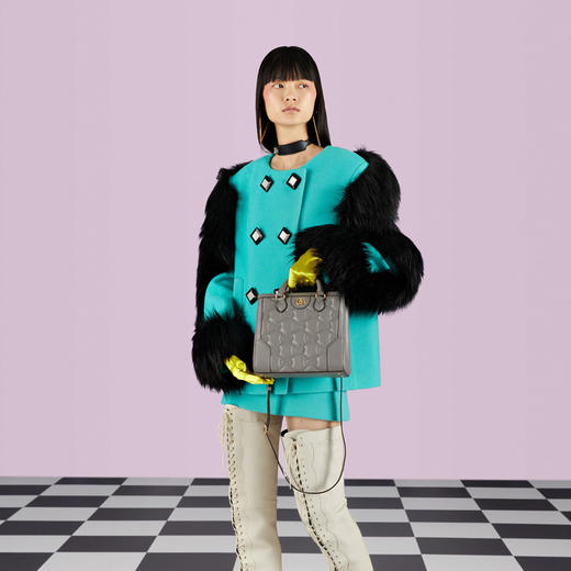 GUCCI 古驰 女士 GG Matelassé系列 皮革迷你提挎包 灰色 728309 UM8HG 1563 商品图3