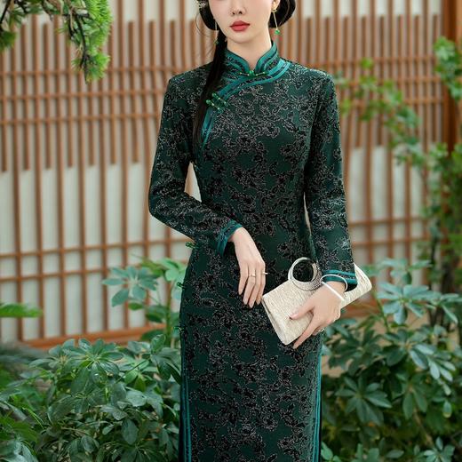 SYG-732春秋新款碎花连衣裙长袖女高贵气质秋冬旗袍 商品图2