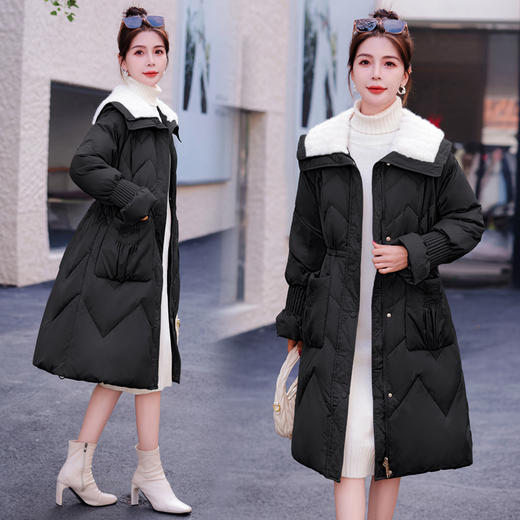 小香风羽绒服女中长款，时尚大翻领收腰加厚保暖羽绒服HR-YJLY8081 商品图2
