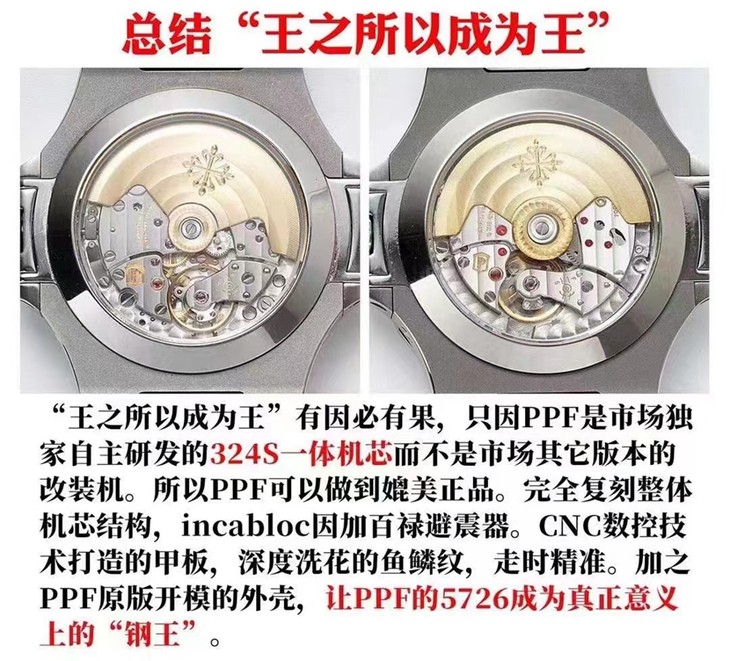 PPF厂百达翡丽鹦鹉螺Ref.5726/1A 月相顶级复刻年历手表真假对比评测