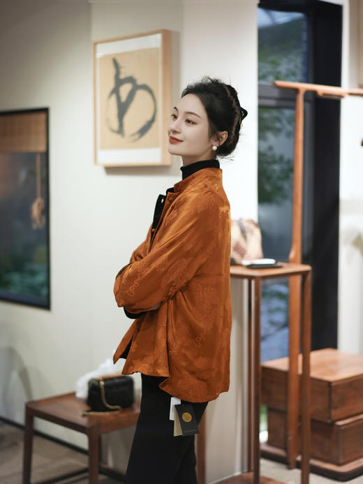 盛唐牡丹 |焦糖色丝绒冠乐绉双面穿外套 商品图4