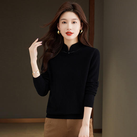 旗袍领100纯羊毛内搭，秋冬新款中式国风短款打底衫CC-101-70997 商品图3