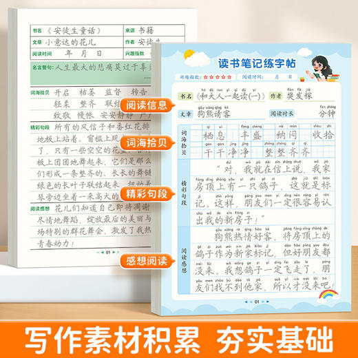 读书笔记本小学1-6年级语文【快乐读书吧】指定书目读后感好词好句摘抄本阅读记录专用本练字+学习 商品图5