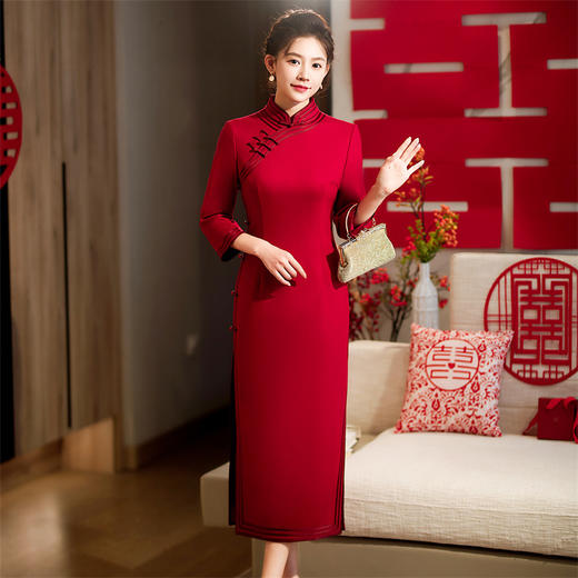 高端喜妈妈旗袍礼服，中国风丈母娘喜婆婆婚宴装连衣裙HQ-172 商品图0